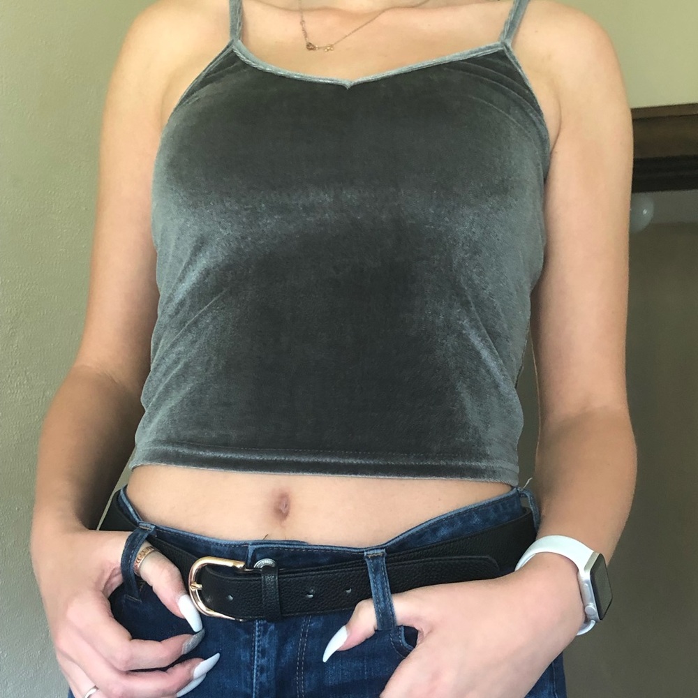 Grey velvet cropped tank top
